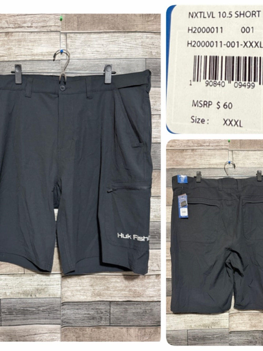 Huk Next Level 10.5 Inch Shorts Men’s 3XL Black Cargo Performance Fishing